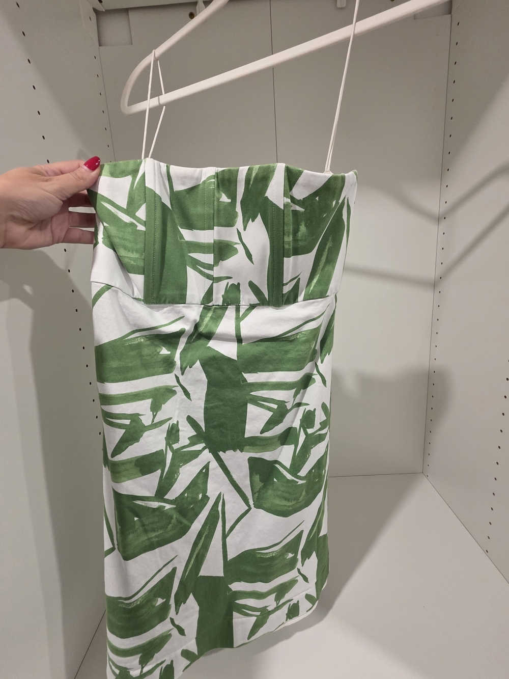 Alice + Olivia White Strapless Mini Skirt with Green Leaf Print